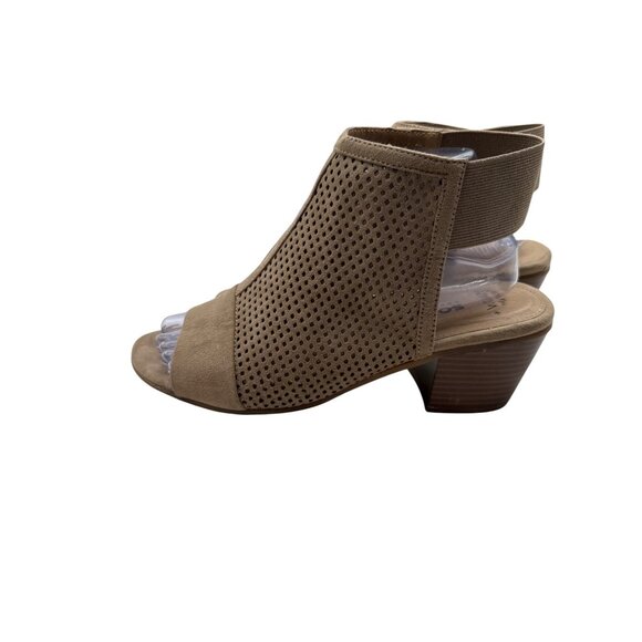 Sonoma Size 8.5 Peep Toe Tan Perforated Sandals Block Heel & Back Strap - Picture 6 of 16